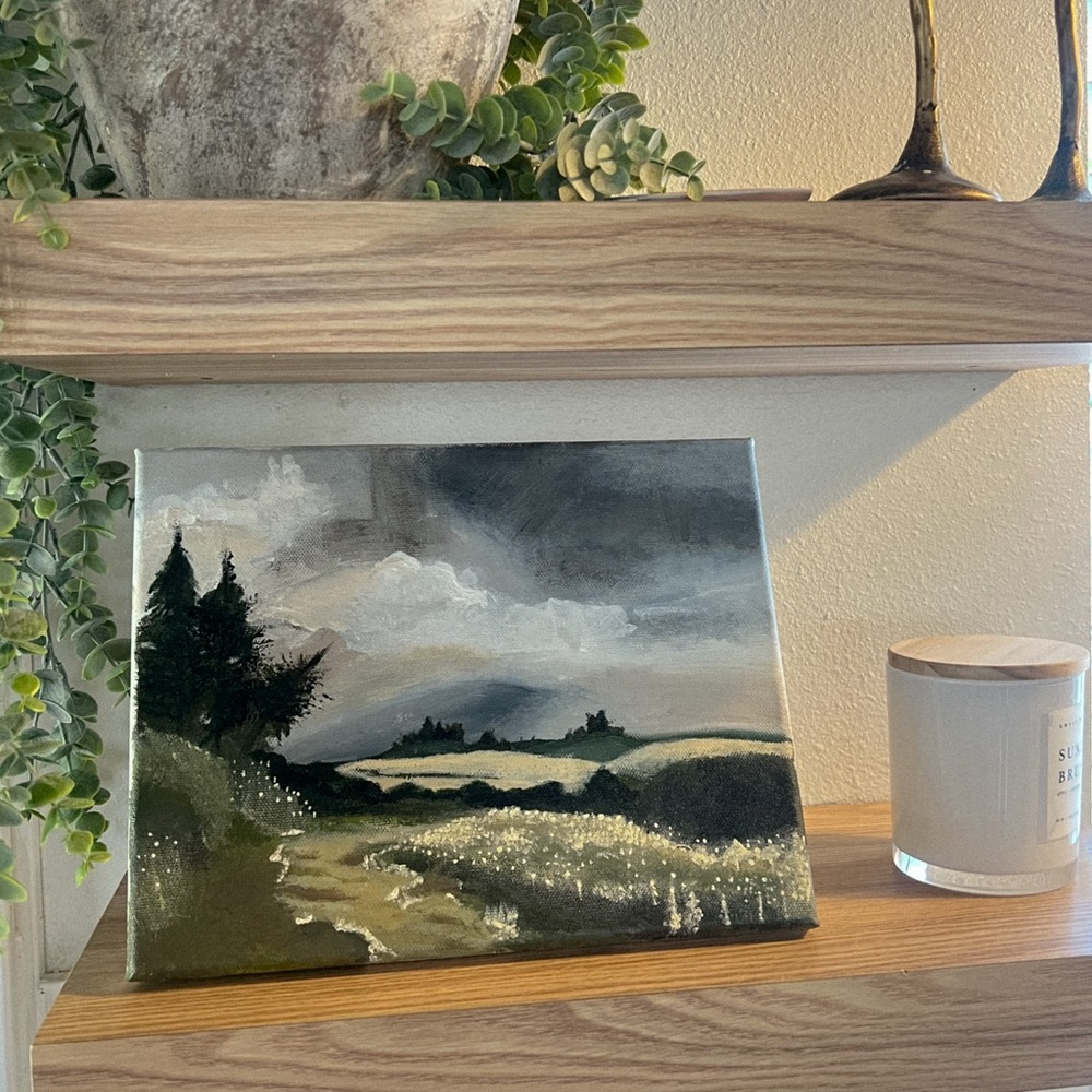 Studio McGee Landscape Painting with Green and Gray Tones